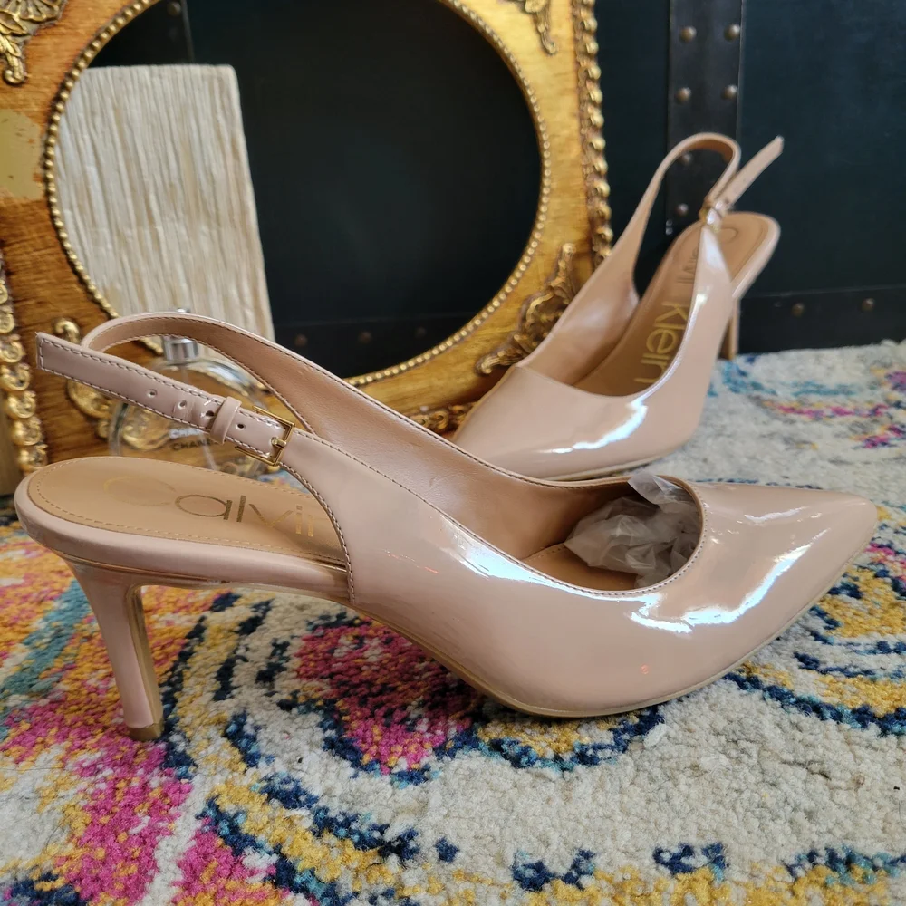 Calvin Klein Nude Patent Gala Slingback Heels - Picture 10 of 14